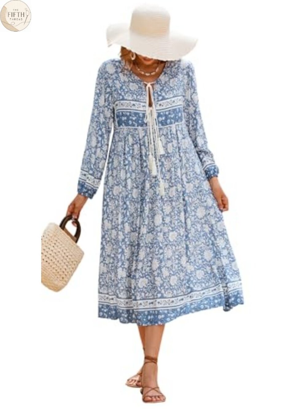 R.Vivimos Boho Floral Long Sleeve Midi Dress